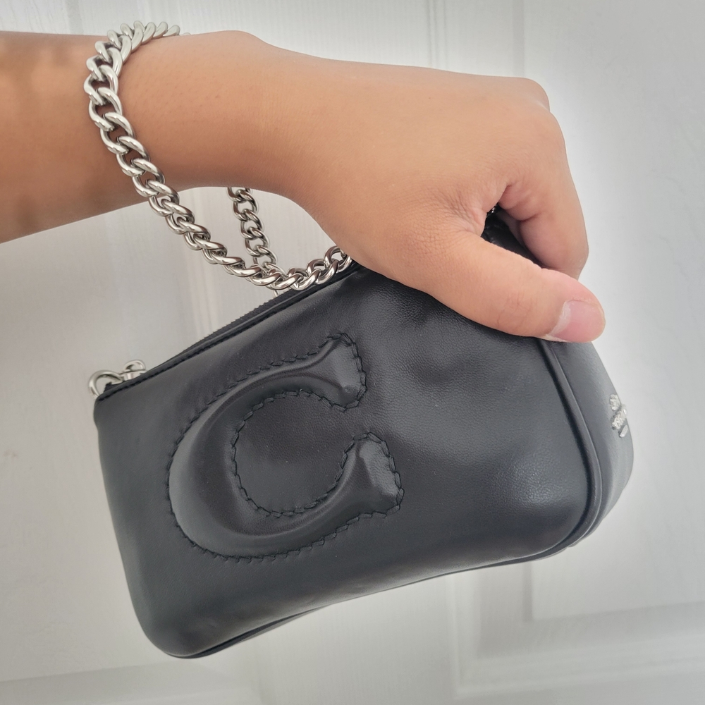 Black Leather Chain Shoulder Bag